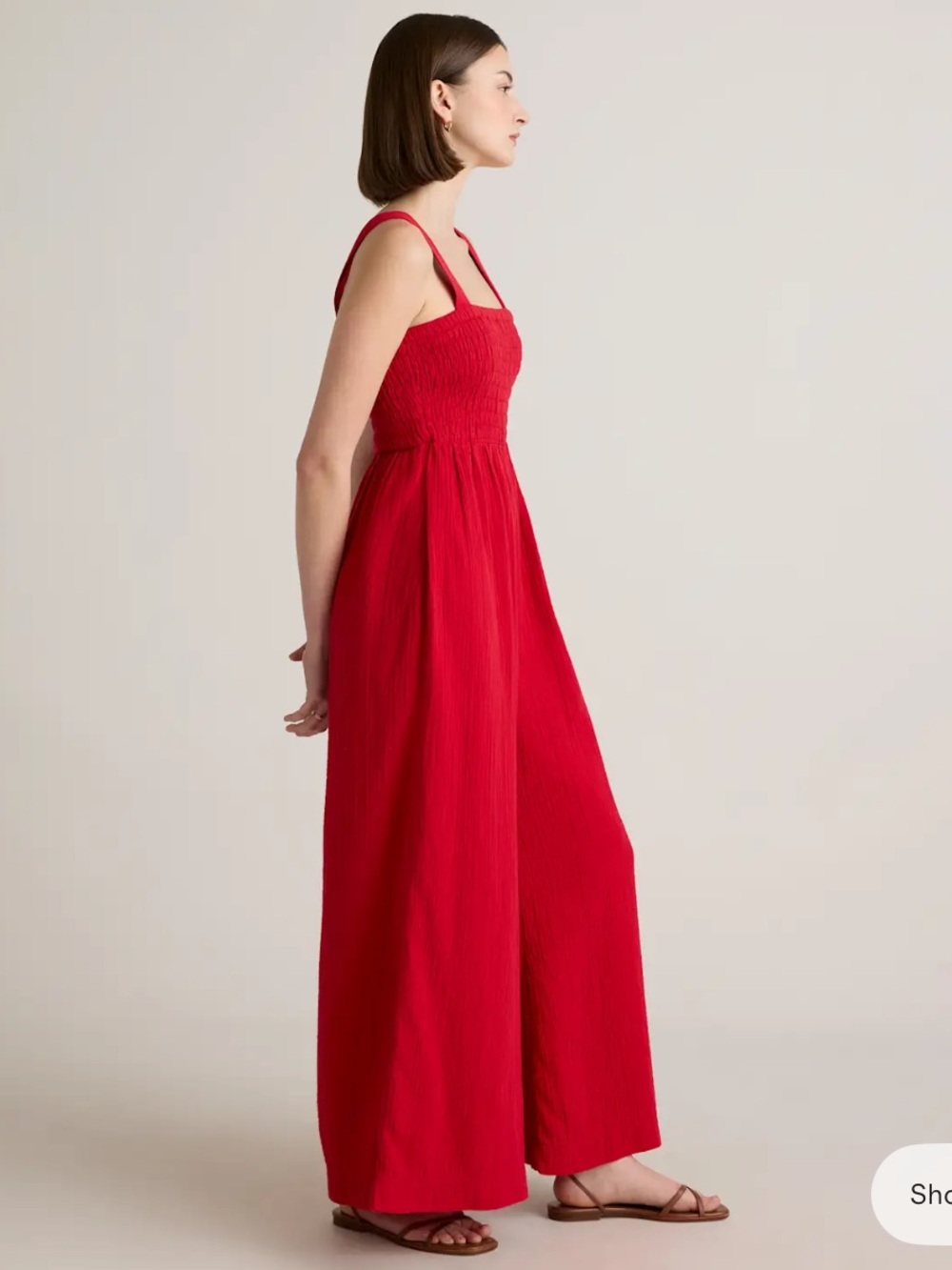 Altered 100% Cotton Gauze Smocked Wide Leg Jumpsuit Wild Cherry - Picture 6 of 9